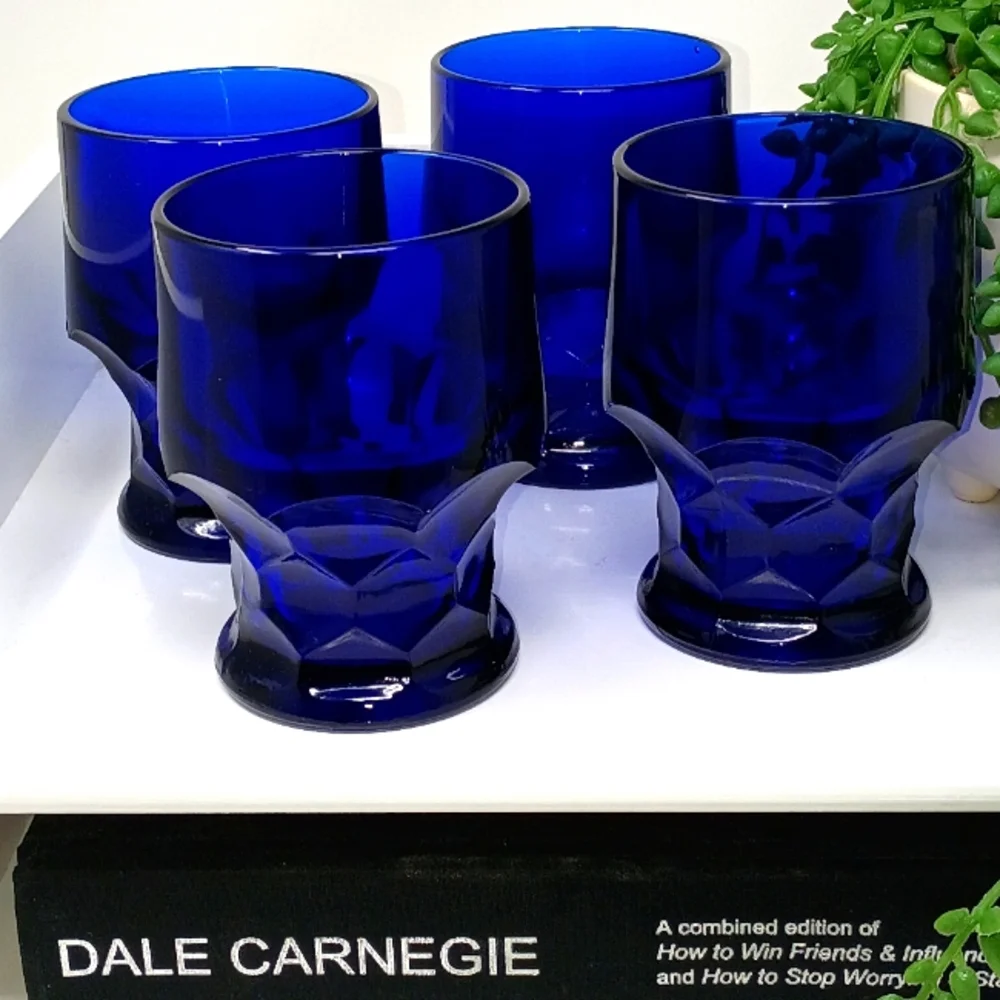 Set Of 4 Vintage Cobalt Blue Drinking Glasses
